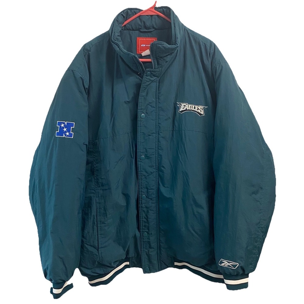 Vintage Men Reebok NFC Philadelphia Eagles Jacket Green/Black Winter Coat NFL XL